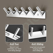 Plantex Wall Hooks for Hanging Cloth/Stainless Steel Towel Hangers/Bathroom Robe Hooks/Door Hangers/Round Wall Hook/Hook Rail for Hanging Keys - 6 Hooks (Pack of 2, Chrome)