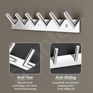 Plantex Wall Hooks for Hanging Cloth/Stainless Steel Towel Hangers/Bathroom Robe Hooks/Door Hangers/Round Wall Hook/Hook Rail for Hanging Keys - 6 Hooks (Pack of 2, Chrome)