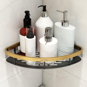Plantex Aluminium Bathroom Corner Self Adhesive/Rack for Kitchen Storage with Golden Railing & Magic Stickers/Bathroom Fittings Accessories Set (9x9 inches, Gold & Black)
