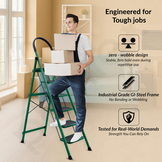 Plantex Hercules Pro 6-Step Foldable Ladder for Home with 200 kg Load Capacity/Heavy-Duty GI Steel Ladder/Anti-Slip Wide Step/Strong, Stable & Multi-Purpose (Green)