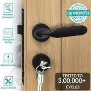 Plantex Triple Security Door Lock For Home/Main Door Lock Set Knob Handle With 3 Years Of Warranty/Mortise Lock For Door With Brass Lock Body&Cylinder(7106-Black)