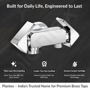 Plantex Pure Brass Two Way Bib Cock Tap with Compatible for Washing Machine with Water Saving Nozzle Attachment/2 in 1 Bib Tap -(PRI-307-Chrome)