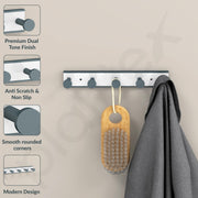 Plantex Cloth Hanger for Bathroom/Acrylic Hook Rail with 5 Hooks/Towel Hanger/Wall Mount Hook Rail Bar for Kitchen/Key Holder (Grey and Milky White)