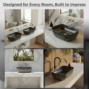 Plantex Ceramic Wash Basin for Bathroom/Hand Wash Sink/Black Countertop Basin/Tabletop Washbasin For Living Room (18x12.5x5.5 Inch -Matt Black - Marble Finish)
