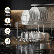 Plantex Stainless Steel Utensils Drying Rack/2-Tier Dish Rack/Plate Drying Rack for Kitchen Countertop/Bartan Stand - Chrome (13 x 8.5 x 12 Inch)