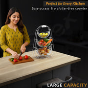 Plantex Stainless Steel 3 Step Swing Fruit and Vegetable Basket/Fruit Basket/Vegetable Basket for Kitchen and Dining Table