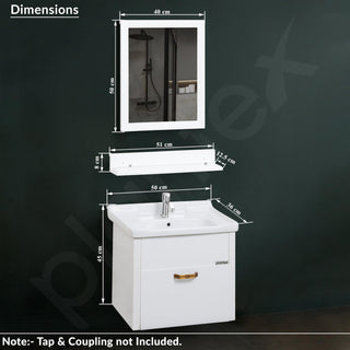 Plantex Unbreakable Wall Mount Vanity Cabinet & Washbasin Set/Washbasin with Cabinet/Basin Cabinet for Bathroom with Mirror & Shelf (White) Glass, Ceramic and HPP