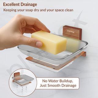 Plantex 304 Grade Stainless Steel Glass Soap Dish/Soap Stand/Soap Holder/Soap Storage/Bathroom Accessories - Crystal (PVD Rose Gold)