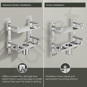 Plantex Bathroom Organiser Without Drill/Stainless Steel Bathroom Accessories Set with Soap Dish and Brush Slots/Hooks/Tumbler Holder/Steel Soap Holder for Bathroom-(2-Tier, Chrome)