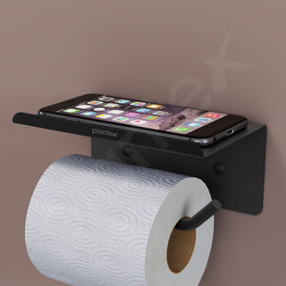 Plantex Stainless Steel Toilet Paper Holder/Toilet Paper Roll Holder for Bathroom/Tissue Roll Holder with Mobile Stand/Bathroom Accessories - (Black)