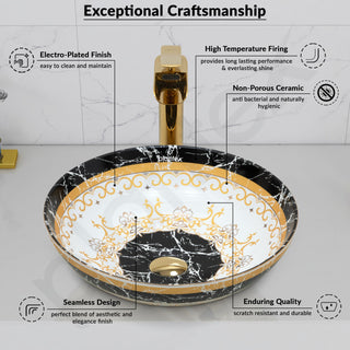 Plantex Ceramic Round Wash Basin for Bathroom/Designer Table Top Basin/Countertop Vessel Sink for Restaurant/Hotel - (15.5x15.5x4.5 Inch)