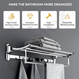 Plantex Stainless Steel Folding Towel Rack for Bathroom/Towel Holder in Bathroom/Towel Rod/Bathroom Accessories(24 Inch-Chrome)