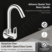 Plantex Pure Brass Sink Tap for Kitchen Basin/Wall Mount Sink Cock for Kitchen with Wall Flange and Teflon Tapes/Water Tap -(3204, Chrome)
