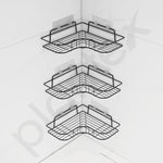 Plantex Corner Shelf for Bathroom Wall/No Drill Bathroom Organiser/Corner Shelf for Kitchen/Kitchen Organiser Rack (Black, Alloy Steel) - Pack of 3