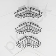 Plantex Corner Shelf for Bathroom Wall/No Drill Bathroom Organiser/Corner Shelf for Kitchen/Kitchen Organiser Rack (Black, Alloy Steel) - Pack of 3