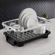 Plantex Stainless Steel Dish Drying Rack/Dish Rack with Drainer Tray for Kitchen/Vessel Drainer Basket for Utensils/Bartan Basket Stand - Chrome (17.5x12.5x7 Inch)