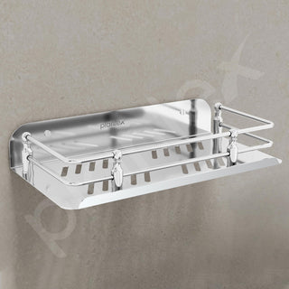 Plantex Wall Mounted Shelf for Bathroom/Stainless Steel Bathroom Shelf for Wall with Railings/Bathroom Accessories (9 inches, Chrome)