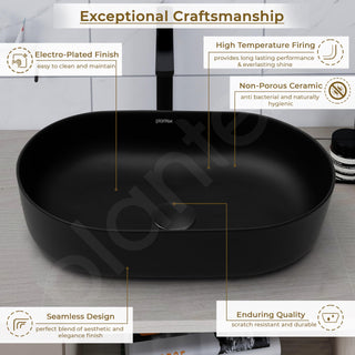 Plantex Ceramic Basin/Rectangle Tabletop Wash Basin for Bathroom/Washbasin Sink for Home/Office/Restaurant (Black Matt - 21 x 14 x 6 Inch)