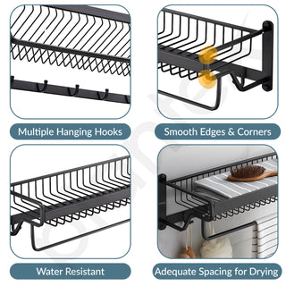 Plantex Space Aluminium Bathroom Hangers for Clothes/Towel Holder in Bathroom/Towel Stand/Bathroom Accessories (22 Inch) Matt Black