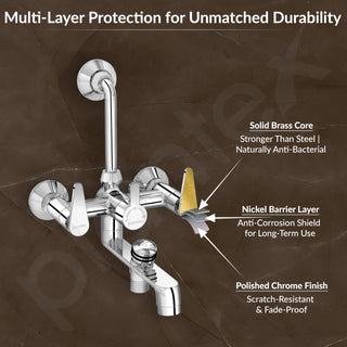 Plantex Wall Mixer for Bathroom 3 in 1 with Water Saving Aerator/Mixer Tap for Bathroom with L-Bend Provision for Overhead Shower and Hand Shower-7 Year Warranty- (LEA-719-Chrome)