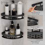 Plantex Self Adhesive Corner Shelf for Bathroom Wall/Aluminium & Stainless Steel Corner Rack/Storage Organizer/Bathroom Accessories Set- Pack of 4 (8 x 8 inch, Black)
