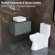 Plantex Platinum Ceramic Rimless Commode with Wash Basin for Bathroom/S Trap Washdown Flush Commode with Toilet Seat Cover/Tabletop Basin - White (Combo)
