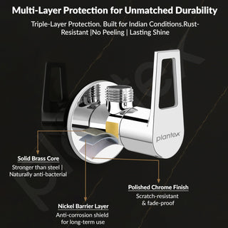 Plantex Pure Brass Angular Stop Cock/Stop Cock for Bathroom/Angular Valve for Wash Basin Connection with Brass Wall Flange & Teflon Tape - Pack of 1 (3205, Chrome)