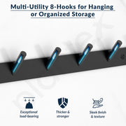 Plantex Wall Hooks for Hanging Cloth/Stainless Steel Towel Hangers/Bathroom Robe Hooks/Door Hangers/Round Wall Hook/Hook Rail for Hanging Keys - 8 Hooks (Pack of 3,  Z-Black)