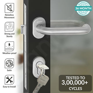 Plantex Aluminum Door Lock/Mortise Lock for Door/Robust Door Handle for Home with Lock Body & Cylinder - (Round, DTM-639-Satin)