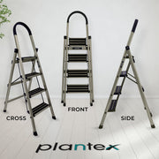 Plantex Guardex 4 Step Foldable Aluminum Ladder for Home/Ladder with Anti-Slip Shoes and Edge Guards/5 Year Manufacturer Warranty (Anodize Coated-Gold)