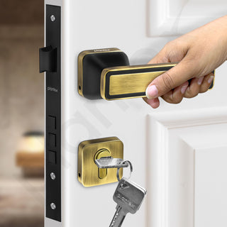 Plantex Door Lock for Home/Main Door Lock Set with 3 Computerized Key/Mortise Lock for Door with Brass Lockbody & Cylinder (SM026, Brass Antique & Black)