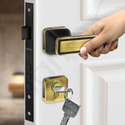 Plantex Door Lock for Home/Main Door Lock Set with 3 Computerized Key/Mortise Lock for Door with Brass Lockbody & Cylinder (SM026, Brass Antique & Black)