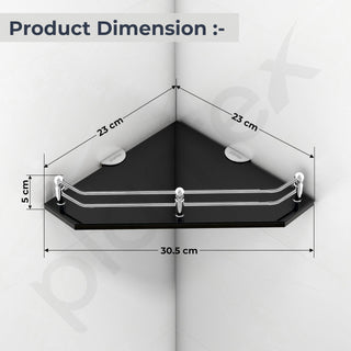 Plantex Glass Corner Shelf for Bathroom/Kitchen Glass Shelf/Bathroom Corner Shelf (Diamond-Black -9x9 Inches- Pack of 3)