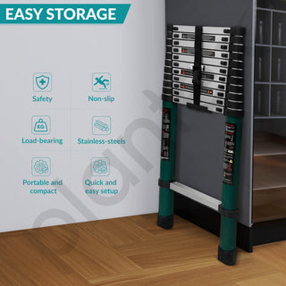 Plantex 4.6m (15 ft.) Aluminium Telescopic Ladder/12-Steps Portable Ladder with Removable Hooks/Foldable Multipurpose Collapsible Ladder for Home & Outdoor Use/2 Years of Warranty by Plantex-(Green)