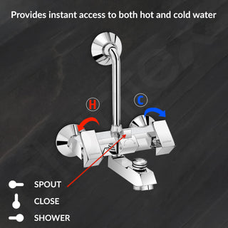 Plantex Brass Wall Mixer for Bathroom 3 in 1/L-Bend Connector for Overhead/Hand Shower/Spout Mixer Tap/Mixture Tap for Bathroom with 7-Year Manufacturer's Warranty-(Pri-319-Chrome)