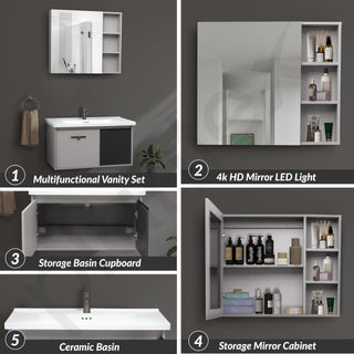 Plantex Unbreakable Plywood Vanity Set for Bathroom/Undermount Wash Basin with Cabinet Full Set/Bathroom Organizer with Mirror, Coupling & Cabinet (NZBC-11)