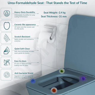 Plantex Imported Ceramic Commode/Western Toilet/Wall Hanging Commode for Bathroom with Soft Closing Toilet Seat Cover- P Trap (Harmony Blue)