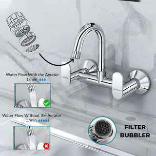 Plantex Pure Brass Sink Mixer Tap Hot and Cold with 360° Swivel Spout/Kitchen Sink Tap with Brass Wall Flange and Teflon Tape-7 Year Warranty by Plantex (ORN-214-Chrome)