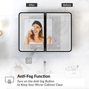 Plantex Steel Bathroom Mirror Cabinet with LED/Bathroom Organiser/Double Door Rectangle Cabinet/Shelf for Wall with Mirror (32x24 Inch-Black)