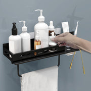 Plantex No Drill Bathroom Organizer/3in1 Stainless Steel Shelf for Wall with Foldable Napkin Holder and Tumbler Holder/Self Adhesive Bathroom Shelf -(Black-15 Inch)