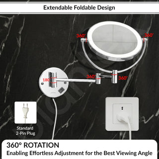 Plantex Brass and 304 Stainless-Steel Magnifying Mirror with LED/Makeup Mirror with Light/Zoom Mirror- 5x/1x Magnification (8 Inch-Chrome/Wall Mount)