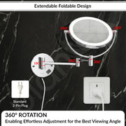 Plantex Brass and 304 Stainless-Steel Magnifying Mirror with LED/Makeup Mirror with Light/Zoom Mirror- 5x/1x Magnification (8 Inch-Chrome/Wall Mount)