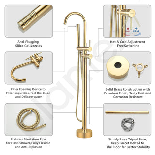 Plantex Pure Brass Bath Tub Filler Tap/Free Standing Bathtub Faucet/Basin Taps with Hand Shower for Bathroom/Bath Tub Tap for Bathroom - (8981, Gold)