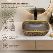 Plantex Designer Ceramic Basin/Table Top Wash Basin for Bathroom/Countertop Vessel Sink - Indo-European Collection (EQTT-466, Gold & Brown)