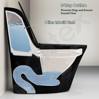 Plantex Ceramic Toilet for Commode/Siphonic Vacuum Jet Flush Ceramic Western Commode/One Piece Western Toilet with Soft Closing Toilet Seat - S Trap (Black)