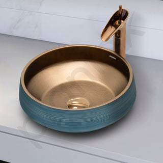 Plantex Ceramic Round Washbasin for Bathroom/Designer Tabletop Wah Basin/Counter Top Basin/Vessel Sink for Hotel/Restaurant/Living Room(NC-642,16 x 16 x 6.5 Inch)