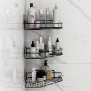 Plantex Self Adhesive Corner Shelf for Bathroom/Adhesive Shelf for Kitchen - with Magic Sticker/Bathroom Organizer Without Drill - Pack of 3 (Diamond, Black)