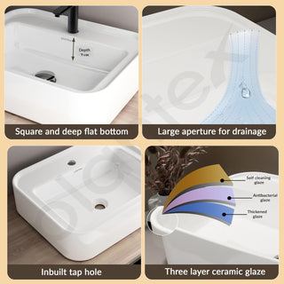 Plantex Ceramic Wash Basin/One Piece Basin for Bathroom/Table Top Washbasin for Home/Office/Hotels (White - 20.5 x 17 x 5 Inch)