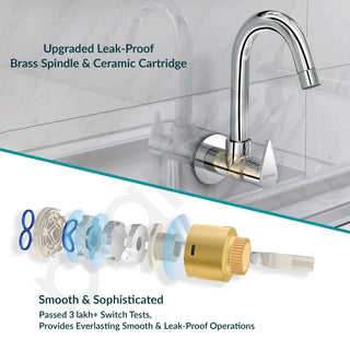 Plantex Kitchen Taps for Home Sink with Water Saving Nozzle/Kitchen Tap/High Arc 360° Swivel Spout for Sink Tap with Brass Wall Flange -(Pac-1810-Chrome)