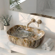 Plantex Ceramic Tabletop Basin/Square Washbasin/Basin for Bathroom/Washbasin for Bathroom, Restaurant, Hotel (Marble Finish, 18 x 13 x 5.5 Inch)